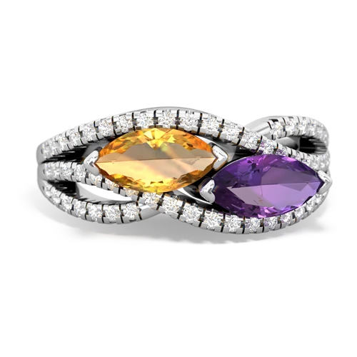 citrine-amethyst double heart ring