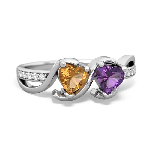 citrine-amethyst double heart ring