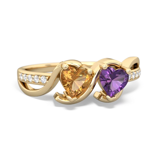citrine-amethyst double heart ring