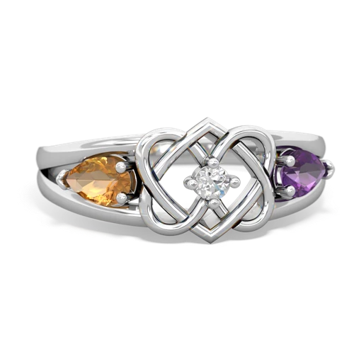 citrine-amethyst double heart ring