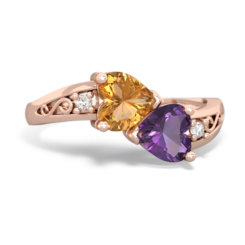 citrine-amethyst filligree ring