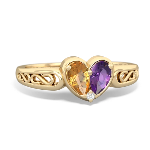 citrine-amethyst filligree ring