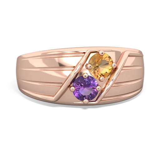 citrine-amethyst mens ring