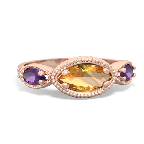 citrine-amethyst milgrain marquise ring