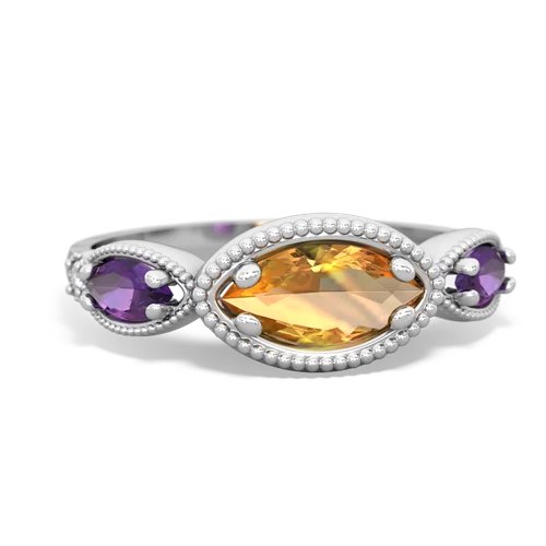 citrine-amethyst milgrain marquise ring