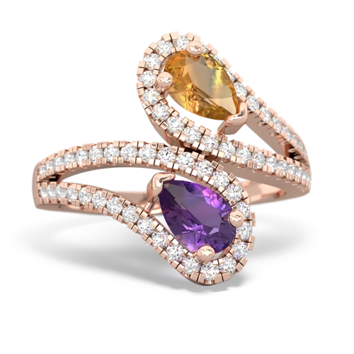 citrine-amethyst pave swirls ring