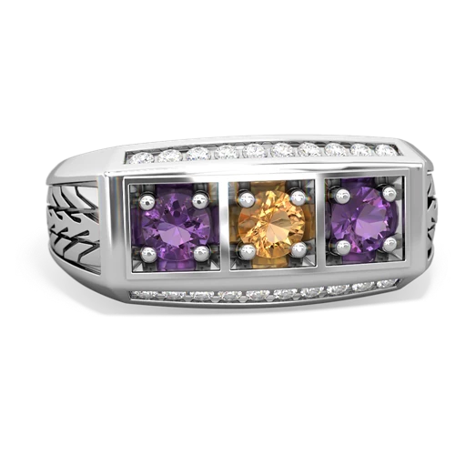 citrine-amethyst three stone ring