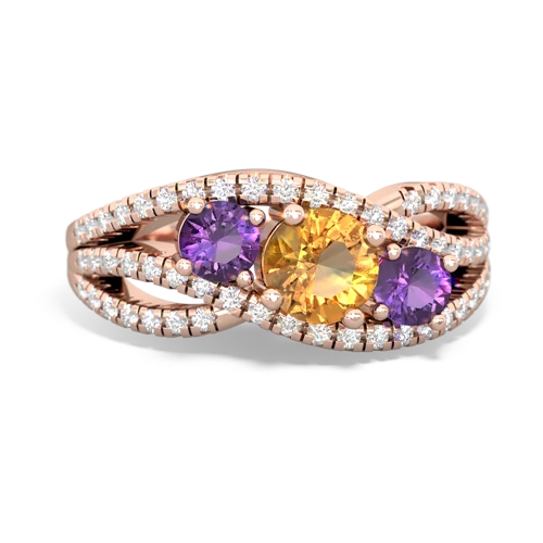 citrine-amethyst three stone pave ring