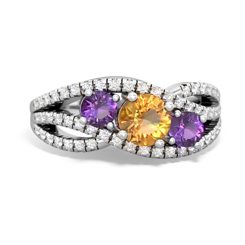 citrine-amethyst three stone pave ring