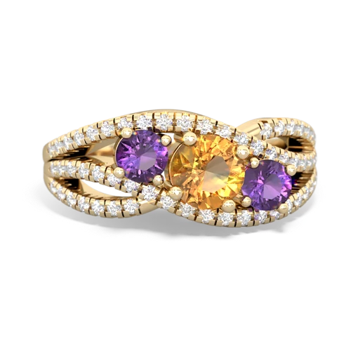 citrine-amethyst three stone pave ring