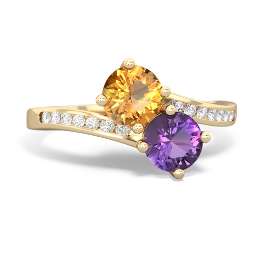 citrine-amethyst two stone channel ring