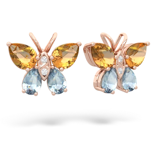 citrine-aquamarine butterfly earrings