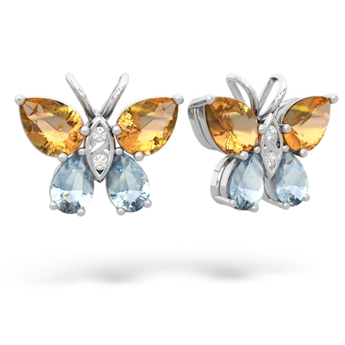 citrine-aquamarine butterfly earrings