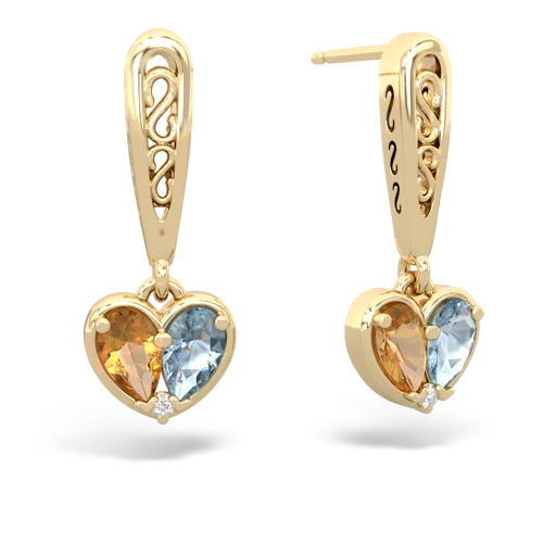 citrine-aquamarine filligree earrings