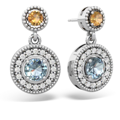 citrine-aquamarine halo earrings