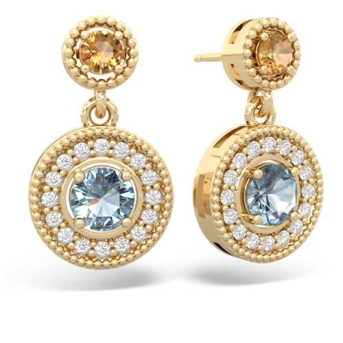 citrine-aquamarine halo earrings