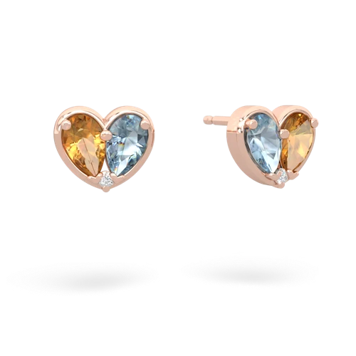 citrine-aquamarine one heart earrings