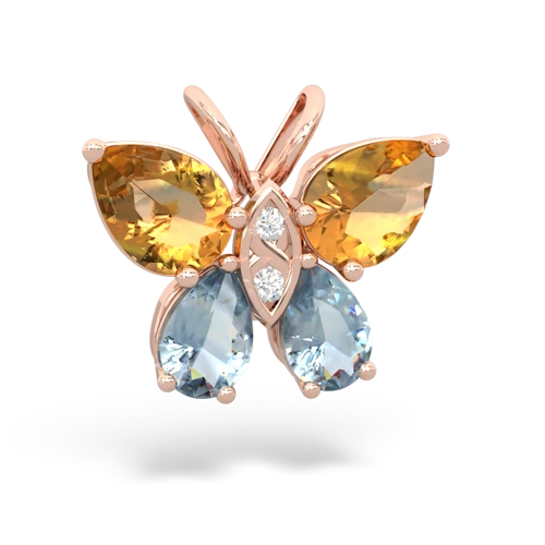 citrine-aquamarine butterfly pendant