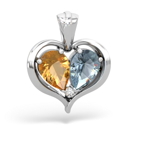 citrine-aquamarine half heart whole pendant