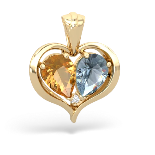 citrine-aquamarine half heart whole pendant