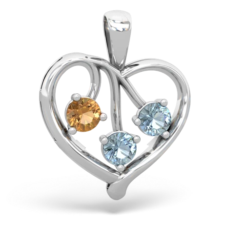 Citrine Genuine Citrine with Genuine Aquamarine and Genuine Opal Glowing Heart pendant Pendant