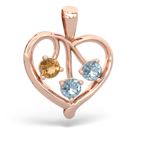 citrine-aquamarine love heart pendant