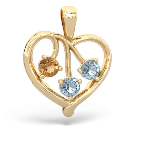 citrine-aquamarine love heart pendant