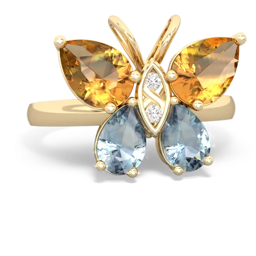 citrine-aquamarine butterfly ring