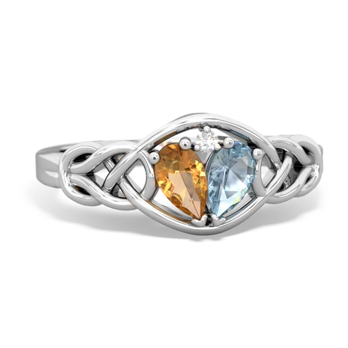 citrine-aquamarine celtic knot ring