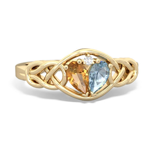 citrine-aquamarine celtic knot ring