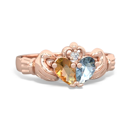 citrine-aquamarine claddagh ring