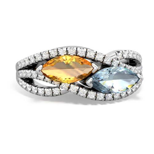 citrine-aquamarine double heart ring