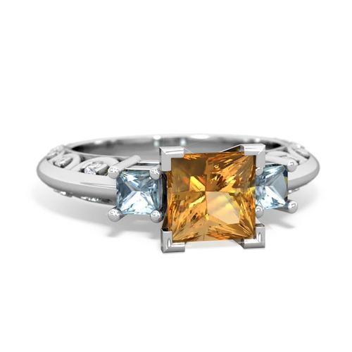 Citrine Genuine Citrine with Genuine Aquamarine and Lab Created Ruby Art Deco ring Ring