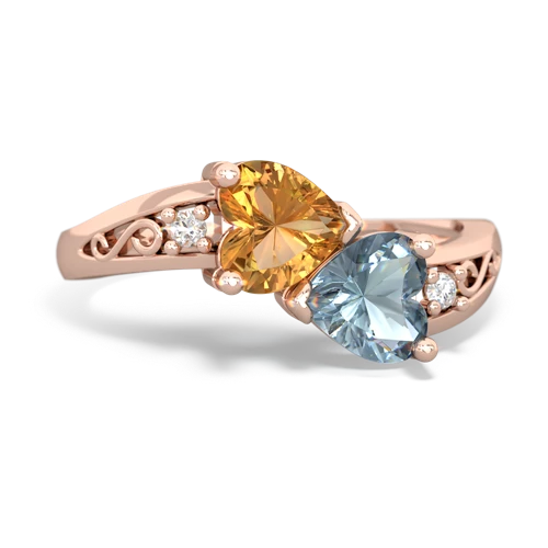 citrine-aquamarine filligree ring