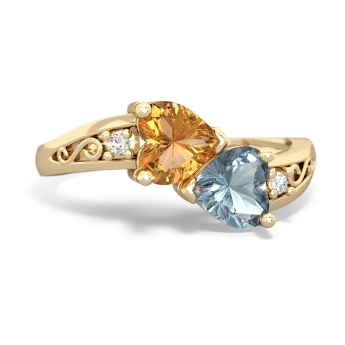 citrine-aquamarine filligree ring