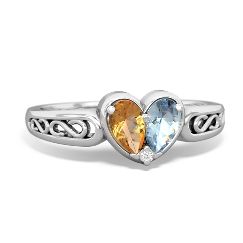 citrine-aquamarine filligree ring