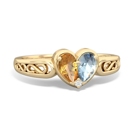 citrine-aquamarine filligree ring