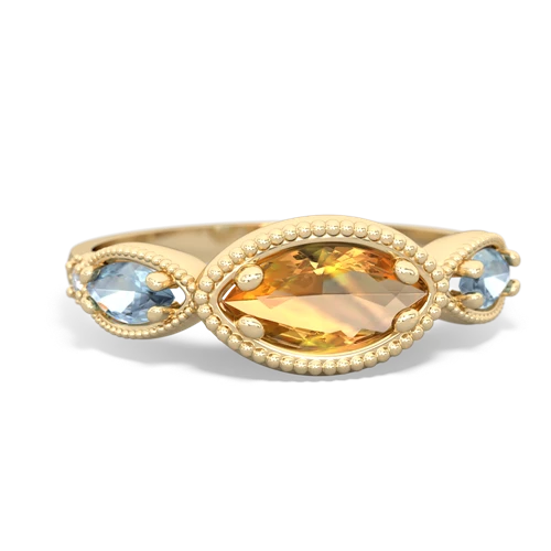 Citrine Genuine Citrine with Genuine Aquamarine and Lab Created Ruby Antique Style Keepsake ring Ring