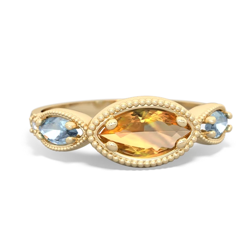 citrine-aquamarine milgrain marquise ring