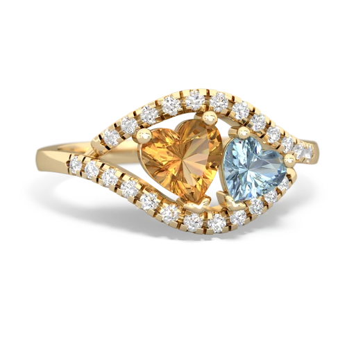 citrine-aquamarine mother child ring