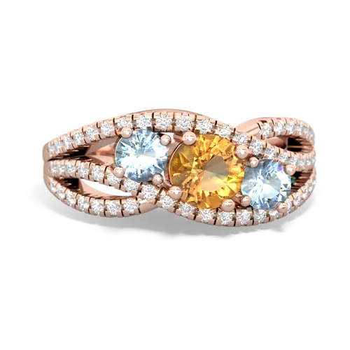 citrine-aquamarine three stone pave ring