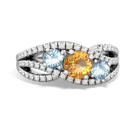 citrine-aquamarine three stone pave ring