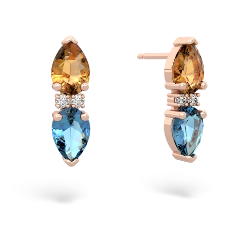 citrine-blue topaz bowtie earrings