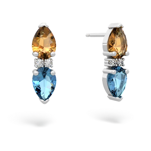 citrine-blue topaz bowtie earrings