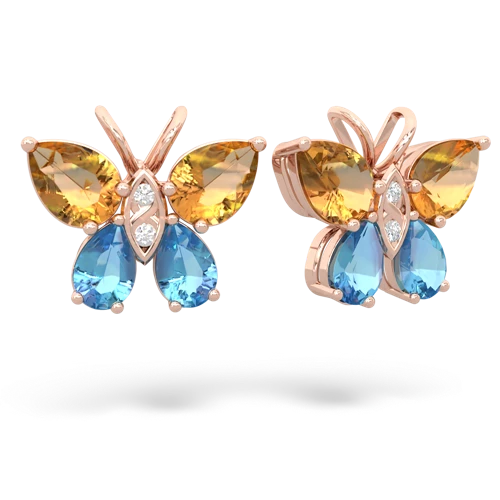 citrine-blue topaz butterfly earrings