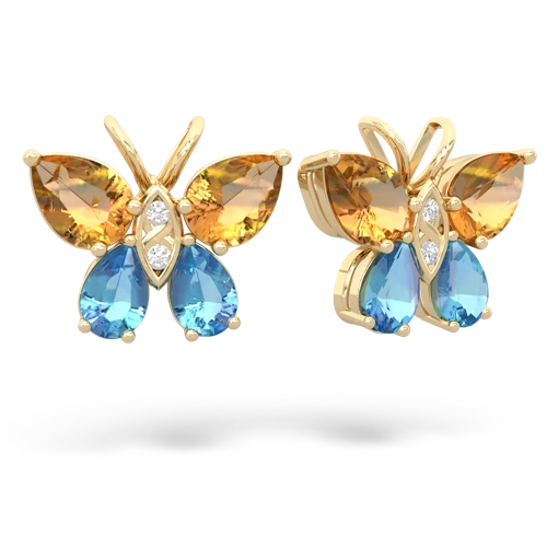citrine-blue topaz butterfly earrings