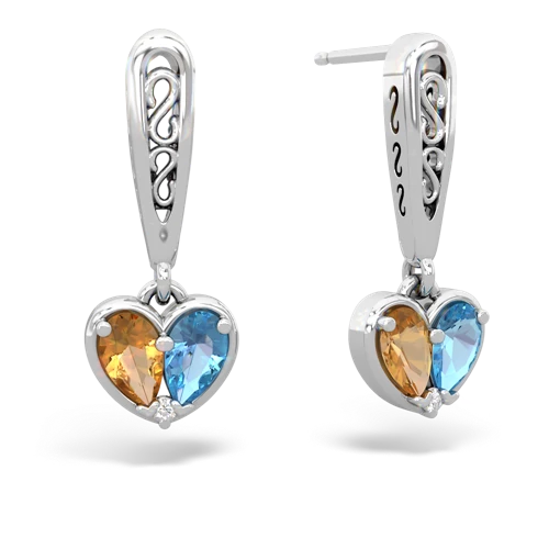 citrine-blue topaz filligree earrings