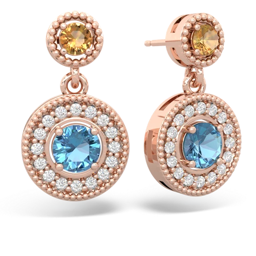 citrine-blue topaz halo earrings