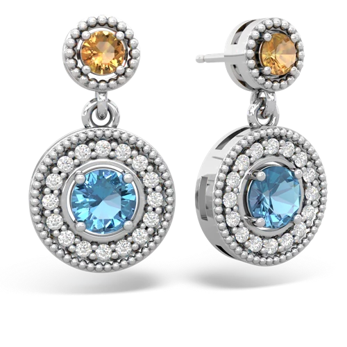 citrine-blue topaz halo earrings