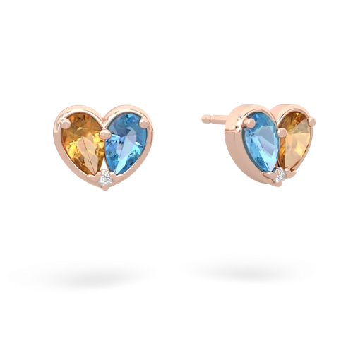 citrine-blue topaz one heart earrings